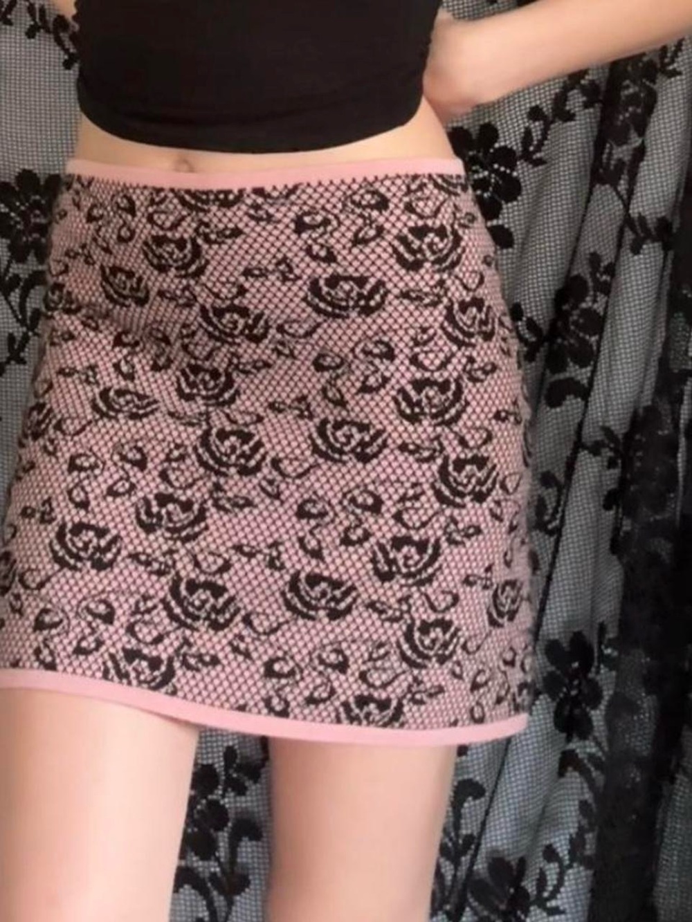 Pink Floral Lace Mini Skirt